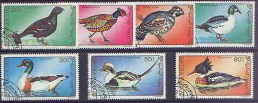 Mongolia 1991 Birds perf set of 7 fine used, SG 2201-07*, stamps on birds, stamps on ducks, stamps on grouse, stamps on pheasants, stamps on game, stamps on 