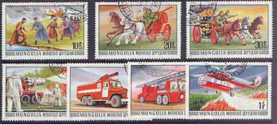 Mongolia 1977 Fire Fighting Services set of 7 fine used, SG 1072-78, stamps on , stamps on  stamps on fire, stamps on  stamps on horses, stamps on  stamps on helicopters