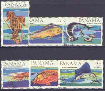 Panama 1965 Marine Life perf set of 6 fine used, SG 921-26*, stamps on marine life, stamps on fish, stamps on seahorses, stamps on dolphins, stamps on shrimps, stamps on sharks, stamps on 