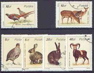 Poland 1986 Game Birds & Animals set of 6 fine cto used, SG 3032-37*, stamps on , stamps on  stamps on birds, stamps on  stamps on food, stamps on  stamps on partridge, stamps on  stamps on rabbit, stamps on  stamps on pheasant, stamps on  stamps on hunting, stamps on  stamps on mouflon, stamps on  stamps on hare, stamps on  stamps on deer, stamps on  stamps on game