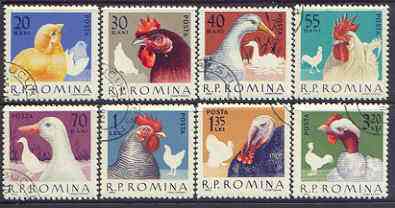 Rumania 1963 Domestic Poultry set of 8 fine cto used, Mi 2145-52, SG 3012-19*, stamps on farming, stamps on birds, stamps on poultry, stamps on chickens, stamps on turkeys