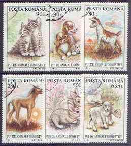 Rumania 1994 Young Domestic Animals perf set of 6 fine cto used, SG 5678-83*, stamps on animals, stamps on horses, stamps on cats, stamps on dogs, stamps on lambs, stamps on ovine