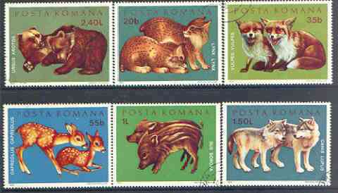 Rumania 1972 Young Wild Animals set of 6 fine cto used, SG 3885-90, Mi 3005-10*, stamps on animals, stamps on cats, stamps on lynx, stamps on fox, stamps on deer, stamps on pigs , stamps on wolfs, stamps on bears, stamps on  fox , stamps on foxes, stamps on  