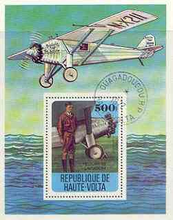 Upper Volta 1978 History of Aviation perf m/sheet (Spirit of St Louis) cto used, SG MS 480, stamps on , stamps on  stamps on aviation, stamps on  stamps on lindburgh, stamps on  stamps on 