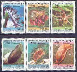 Cambodia 1999 Marine Life complete set of 6 values unmounted mint, stamps on marine life, stamps on shells