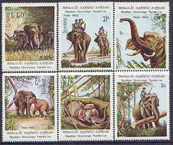 Laos 1982 Indian Elephants perf set of 6 unmounted mint, SG 521-26, stamps on , stamps on  stamps on animals, stamps on  stamps on elephants