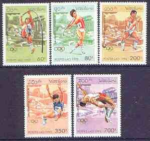 Laos 1995 Atlanta Olympic Games (1st issue) perf set of 5 unmounted mint, SG 1441-45, stamps on , stamps on  stamps on olympics, stamps on  stamps on high jump, stamps on  stamps on long jump, stamps on  stamps on hammer, stamps on  stamps on pole vault, stamps on  stamps on javelin