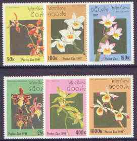 Laos 1997 Orchids complete set of 6 values unmounted mint, SG 1563-68, stamps on , stamps on  stamps on flowers, stamps on  stamps on orchids