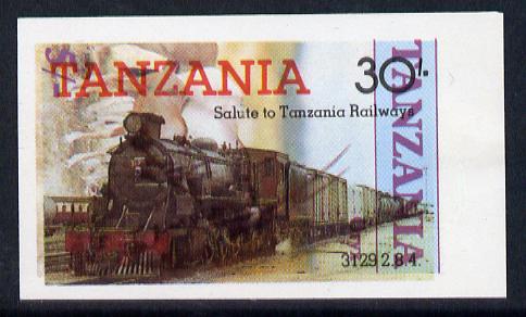 Tanzania 1985 Railways 30s (SG 433) IMPERF printed over 1986 Animals 5s (SG 479) unusual unmounted mint, stamps on , stamps on  stamps on animals  railways