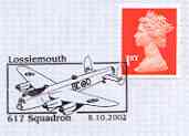 Postmark - Great Britain 2002 cover for 617 Squadron with special Lossiemouth cancel illustrated with a Lancaster Bomber, stamps on aviation, stamps on lancaster, stamps on  ww2 , stamps on 