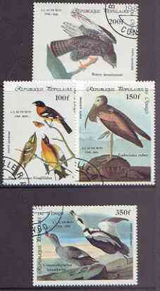 Congo 1985 Birth Bicentenmary of John Audubon (Birds) perf set of 4 cto used, SG 985-88*, stamps on , stamps on  stamps on birds, stamps on  stamps on audubon, stamps on  stamps on ibis, stamps on  stamps on hawk, stamps on  stamps on duck, stamps on  stamps on birds of prey