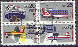 Germany - East 1980 Aerosozphilex 1980 Airmail Exhibition se-tenant block of 4 fine used, SG E2236a, stamps on stamp exhibitions, stamps on aviation, stamps on airports