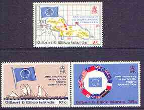 Gilbert & Ellice Islands 1972 25th Anniversary of South Pacific Commission perf set of 3 unmounted mint, SG  196-988, stamps on , stamps on  stamps on flags, stamps on  stamps on ships, stamps on  stamps on maps