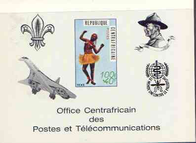 Central African Republic 1971 Traditional Dances 100f + 40f deluxe proof card in full issued colours (as SG 236) opt