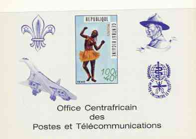 Central African Republic 1971 Traditional Dances 100f + 40f deluxe proof card in full issued colours (as SG 236) opt