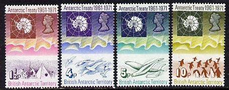 British Antarctic Territory 1971 Antarctic Treaty set of 4 unmounted mint, SG 38-41, stamps on , stamps on  stamps on maps, stamps on  stamps on polar