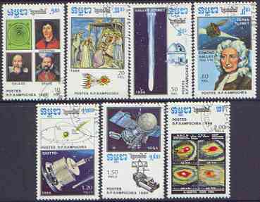 Kampuchea 1986 Appearance of Halleys Comet perf set of 7 cto used, SG 741-47*, stamps on space, stamps on astronomy, stamps on halley