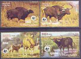 Kampuchea 1986 WWF - Cattle perf set of 4 cto used, SG 781-84*, stamps on wwf, stamps on animals, stamps on cattle, stamps on bovine, stamps on  wwf , stamps on 