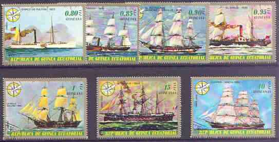Equatorial Guinea 1976 Early Sailing Ships complete set of 7 cto used, Mi 998-1004, stamps on ships, stamps on paddle steamers, stamps on navigation