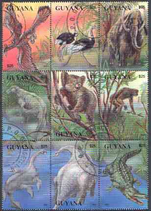 Guyana 1993 Dinosaurs perf set of 9 cto used, stamps on dinosaurs