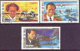 Mali 1986 Jean Mermoz (Aviator) perf set of 3 fine cds used, SG 1109-11*, stamps on aviation, stamps on cams, stamps on flying boats
