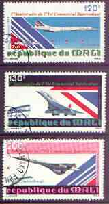 Mali 1979 First Commercial Concorde Flight perf set of 3 fine cds used, SG 674-76, stamps on aviation, stamps on concorde