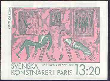 Sweden 1988 Swedish Artists in Paris 13k20 booklet complete and pristine, SG SB409, stamps on , stamps on  stamps on arts, stamps on  stamps on slania