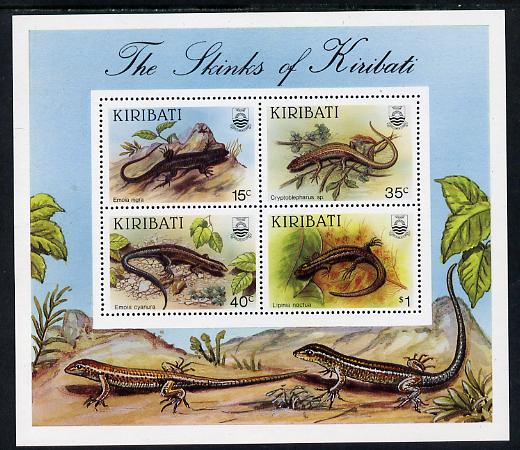 Kiribati 1987 Skinks perf m/sheet containing 4 values unmounted mint, SG MS 278, stamps on , stamps on  stamps on animals      reptiles