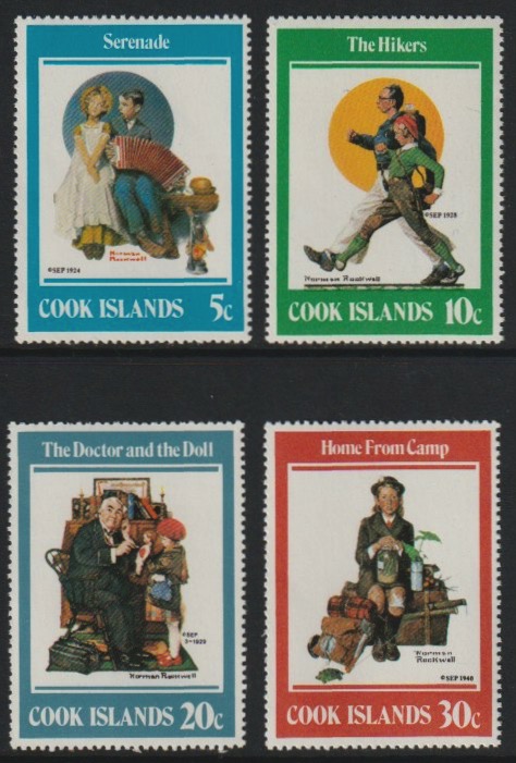 Cook Islands 1982 Paintings by Norman Rockwell set of 4 unmounted mint SG 848-51, stamps on arts