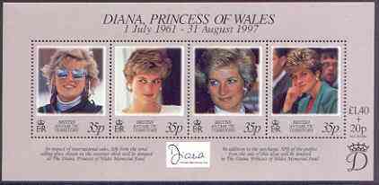 British Antarctic Territory 1998 Diana Princess of Wales Commemoration perf m/sheet unmounted mint, SG MS 280, stamps on , stamps on  stamps on diana, stamps on  stamps on royalty