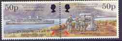 Falkland Islands Dependencies - South Georgia 1995 50th Anniversary of end of World War II se-tenant perf set of 2 unmounted mint, SG 255a, stamps on , stamps on  ww2 , stamps on ships, stamps on militaria