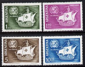 Argentine Republic 1960 Spanish-Americas Postal Union Congress (Galleons) set of 4 unmounted mint, SG 990-93*, stamps on , stamps on  stamps on ships    postal