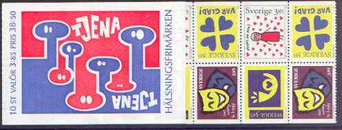 Sweden 1996 Greetings Stamps 38k50 booklet complete and pristine, SG SB 494, stamps on theatre, stamps on masks, stamps on hearts, stamps on posthorns, stamps on 