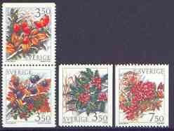 Sweden 1996 Winter Berries perf set of 4 unmounted mint, SG 1845-48, stamps on fruit, stamps on plants, stamps on 