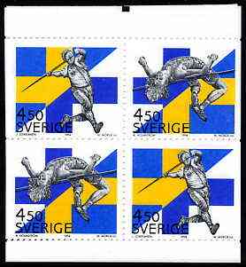 Sweden 1994 Sweden-Finland Athletics Meeting booklet pane of 4 unmounted mint, SG 1753a, stamps on , stamps on  stamps on athletics, stamps on  stamps on sport, stamps on  stamps on javelin, stamps on  stamps on high jump