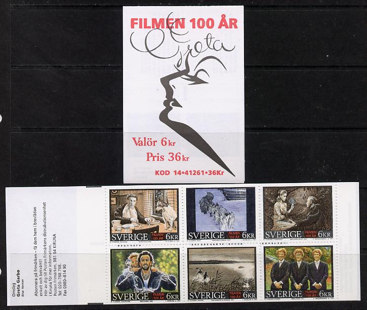 Sweden 1995 Centenary of Motion Pictures - Swedish Cinema 36k booklet complete and pristine, SG SB 484, stamps on movies, stamps on cinema, stamps on entertainments, stamps on slania, stamps on motorbikes, stamps on dogs