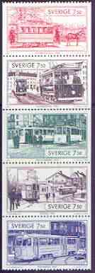 Sweden 1995 Trams booklet pane containing complete set of 5 values unmounted mint, SG 1813a, stamps on , stamps on  stamps on trams, stamps on  stamps on buses