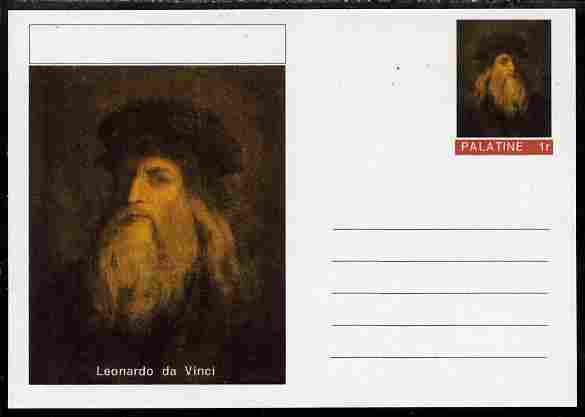 Palatine (Fantasy) Personalities - Leonardo da Vinci postal stationery card unused and fine, stamps on , stamps on  stamps on personalities, stamps on  stamps on leonardo, stamps on  stamps on da vinci, stamps on  stamps on arts, stamps on  stamps on science, stamps on  stamps on maths, stamps on  stamps on sculpture, stamps on  stamps on inventor