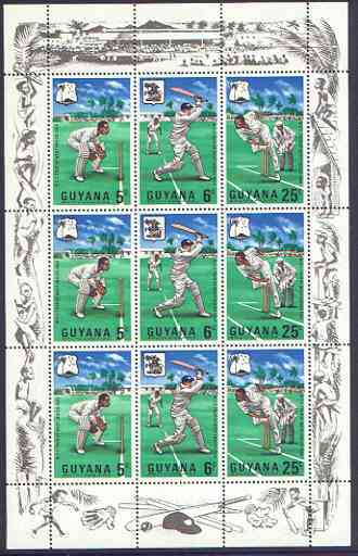 Guyana 1968 MCCs West Indies Tour perf sheetlet containing 3 strips of 3 unmounted mint, as SG 445a, stamps on sport, stamps on cricket