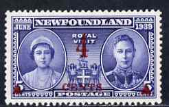 Newfoundland 1939 KG6 Royal Visit 4c on 5c unmounted mint, SG 274, stamps on , stamps on  stamps on royalty, stamps on  stamps on royal visit, stamps on  stamps on  kg6 , stamps on  stamps on 