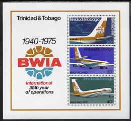 Trinidad & Tobago 1975 British West Indies Airways perf m/sheet unmounted mint, SG MS 464, stamps on aviation, stamps on boeing