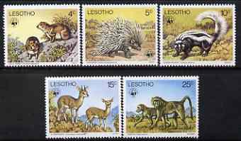 Lesotho 1977 WWF - Endangered Species perf set of 5 unmounted mint, SG 329-33, stamps on , stamps on  stamps on wwf, stamps on  stamps on porcupine, stamps on  stamps on polecat, stamps on  stamps on baboon, stamps on  stamps on apes, stamps on  stamps on  wwf , stamps on  stamps on 