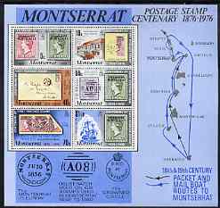 Montserrat 1976 Stamp Centenary perf m/sheet unmounted mint, SG MS 362, stamps on , stamps on  stamps on stamp centenary, stamps on  stamps on stamp on stamp, stamps on  stamps on maps, stamps on  stamps on post office, stamps on  stamps on ships, stamps on  stamps on stamponstamp