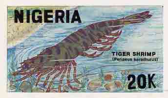Nigeria 1988 Shrimps - original hand-painted artwork for 20k value (Tiger Shrimp) by Godrick N Osuji on card 8.5 x 5 endorsed B1, stamps on , stamps on  stamps on food   marine-life