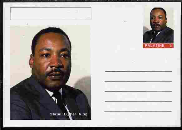 Palatine (Fantasy) Personalities - Martin Luther King postal stationery card unused and fine, stamps on , stamps on  stamps on personalities, stamps on  stamps on human rights, stamps on  stamps on peace, stamps on  stamps on nobel, stamps on  stamps on racism