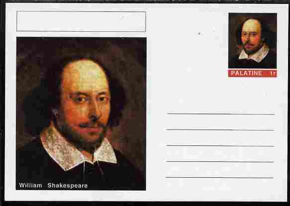 Palatine (Fantasy) Personalities - William Shakespeare postal stationery card unused and fine, stamps on , stamps on  stamps on personalities, stamps on  stamps on shakespeare, stamps on  stamps on literature, stamps on  stamps on poetry, stamps on  stamps on poems