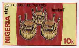Nigeria 1989 Musical Instruments - original hand-painted artwork for 10k value (Tambari) by NSP&MCo Staff Artist Clement O Ogbebor on card 8.5 x 5 endorsed A4, stamps on , stamps on  stamps on music, stamps on  stamps on musical instruments
