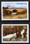 Cyprus 2001 Europa - Water perf set of 2 unmounted mint SG1015-16*, stamps on , stamps on  stamps on europa, stamps on  stamps on water, stamps on  stamps on bridges, stamps on  stamps on rivers