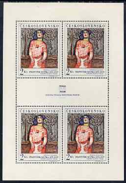 Czechoslovakia 1968 'Praga 68' Stamp Exhibition (3rd Issue) The Caberet Artiste by F Kupka unmounted mint sheetlet of 4 plus label, as SG 1747, stamps on stamp exhibitions, stamps on arts