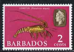 Barbados 1966-69 Lobster 2c def (wmk sideways) unmounted mint SG 343, stamps on , stamps on  stamps on marine life, stamps on  stamps on food